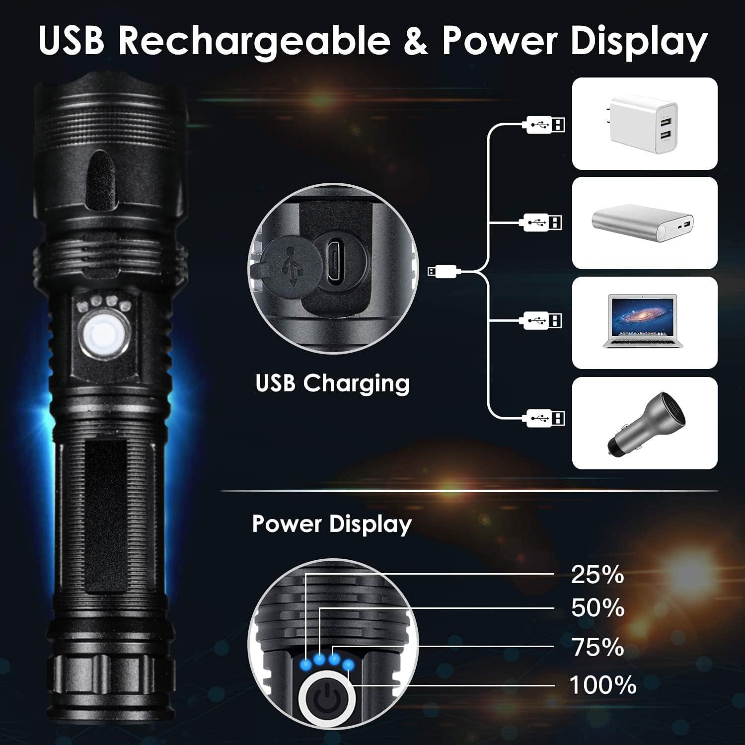 P50 torch USB charging options