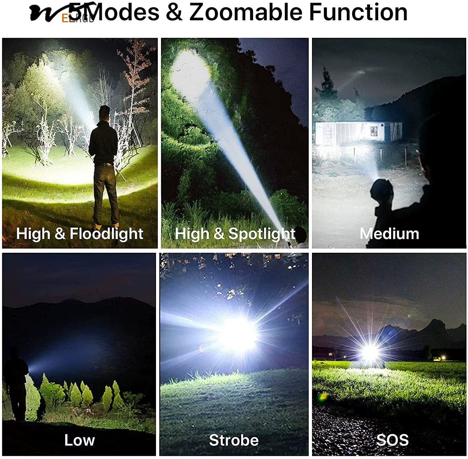 P50 torch 5 lighting modes in action