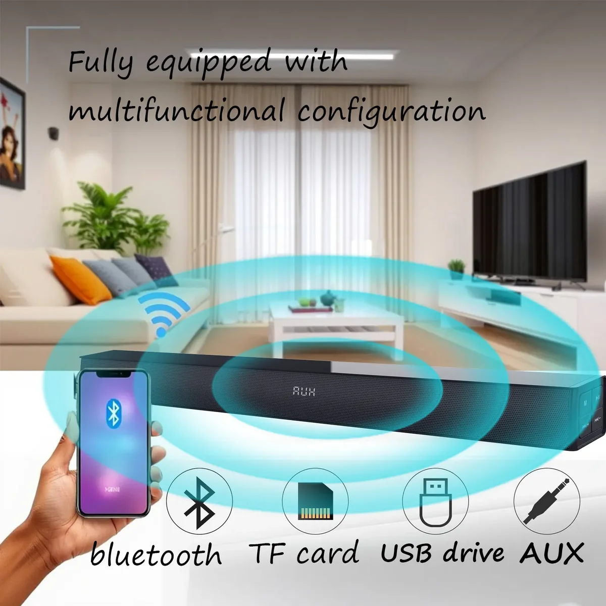Bluetooth, TF card, USB drive and AUX connectivity