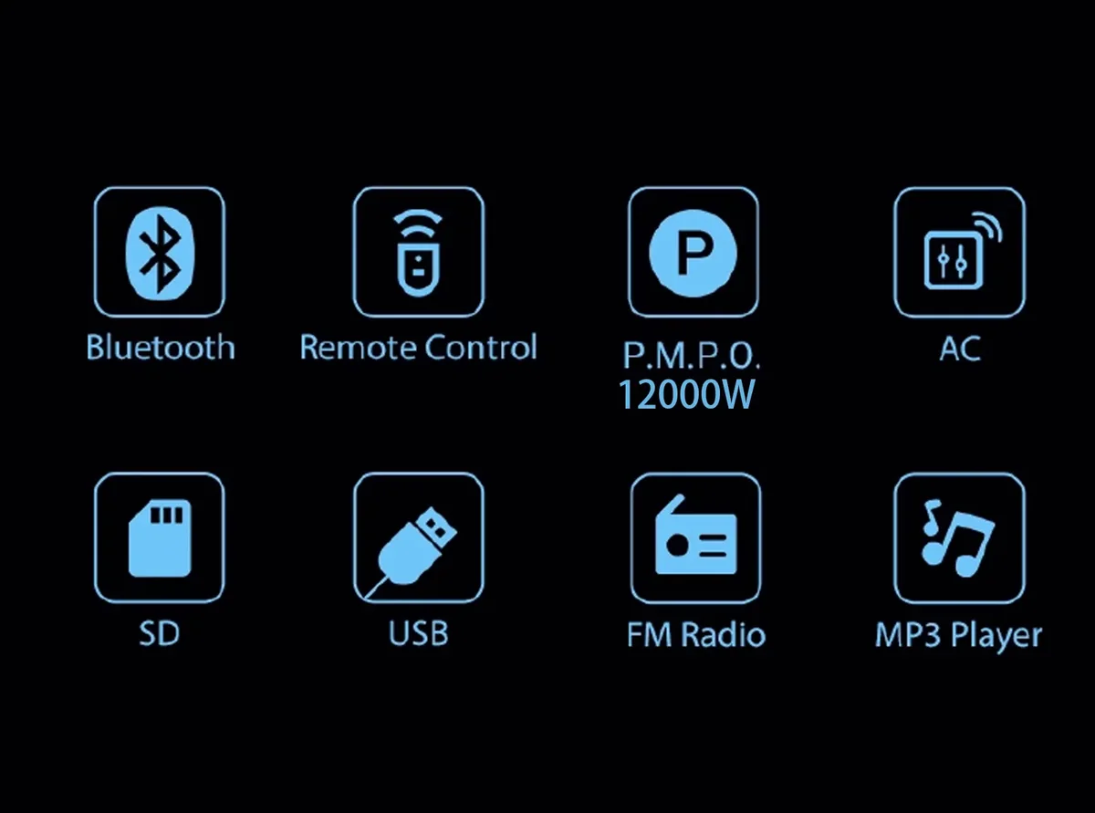Vitron V61SB features: Bluetooth, Remote, 12000W PMPO, AC, SD, USB, FM Radio, MP3