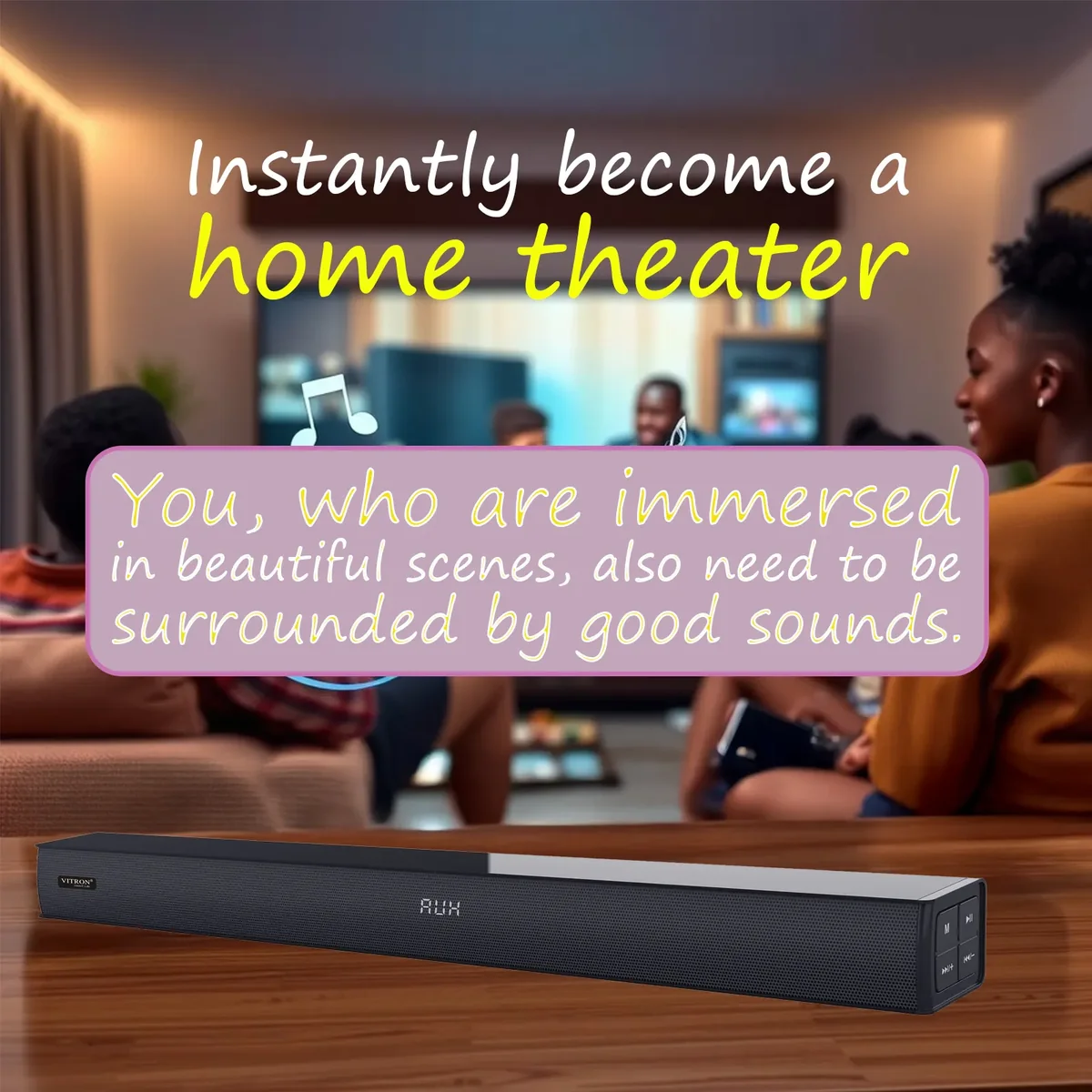 Instantly become a home theater — Vitron V61SB in a living room