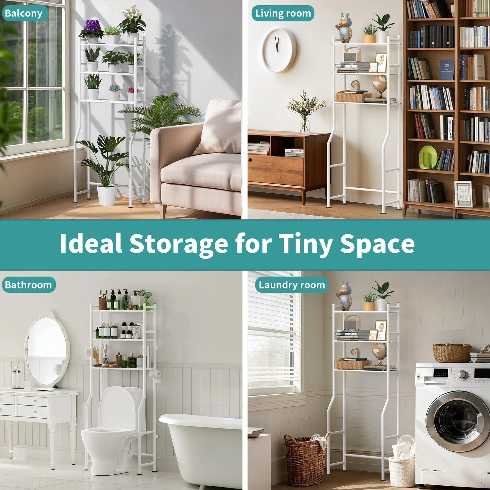 Ideal storage for tiny spaces: the rack on a balcony, in a living room, in a bathroom and in a laundry room